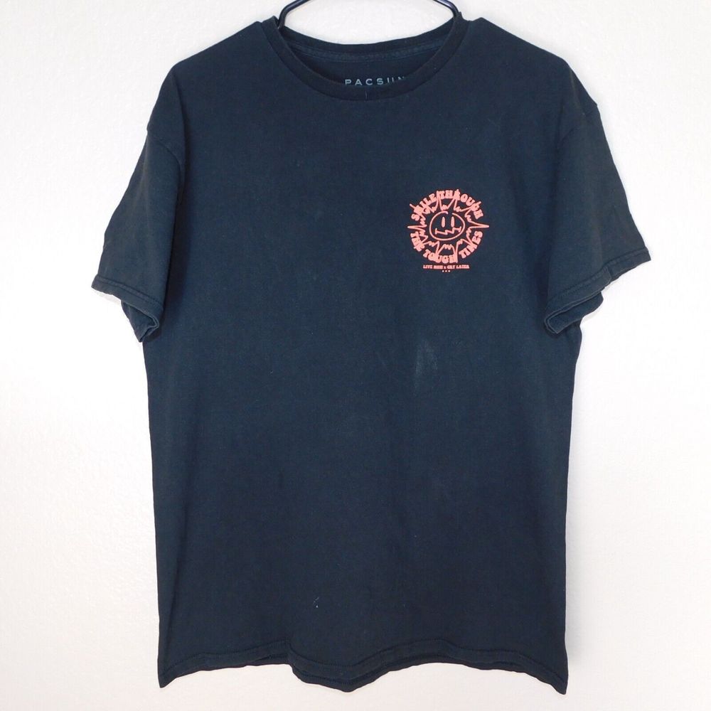 PacSun Puff Print Tee Shirt Adult L Live Now x Cry Later Black Short Sleeve Logo